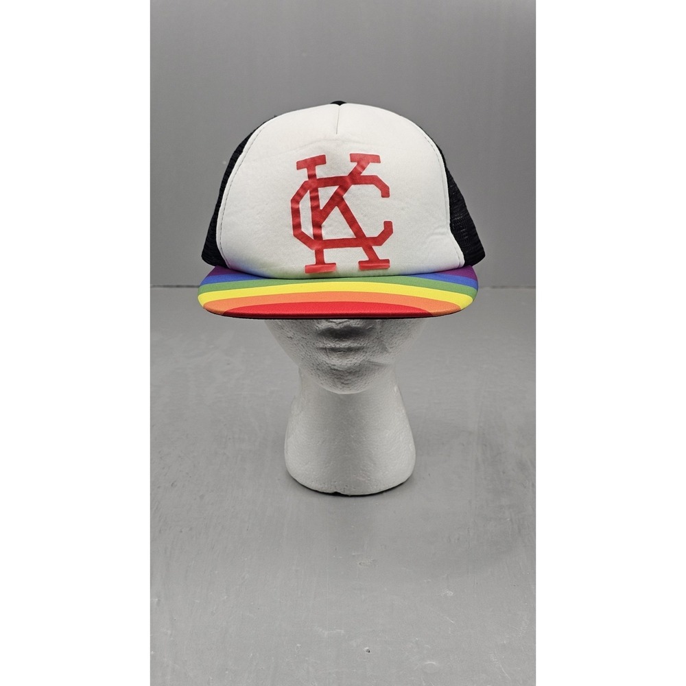 KC Gay Pride Snapback Trucker Hat‎ Y2k LGBTQ Black Mesh Streetwear NWOT